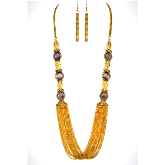 Frosted Glass Owl Multi Chain Long Statement Necklace Set - Picture 1 of 3